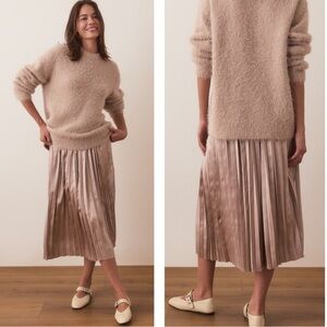 Marine Layer Chelsea Pleated Midi Skirt In Champagne Color Elastic Waist SZ M